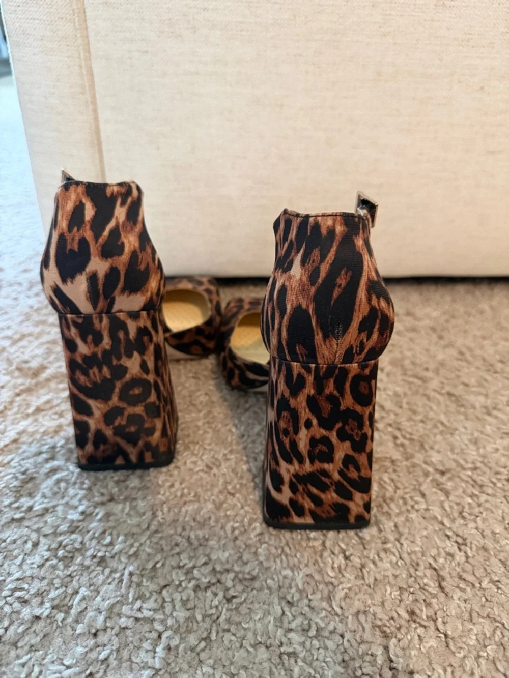Jessica Simpson Leopard Print Ankle-Strap Platform Block Heels - Brown/Black - Picture 3 of 4